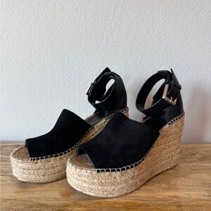 Marc Fisher Alida Espadrille Wedge Sandals - Size 7 - Black Suede
